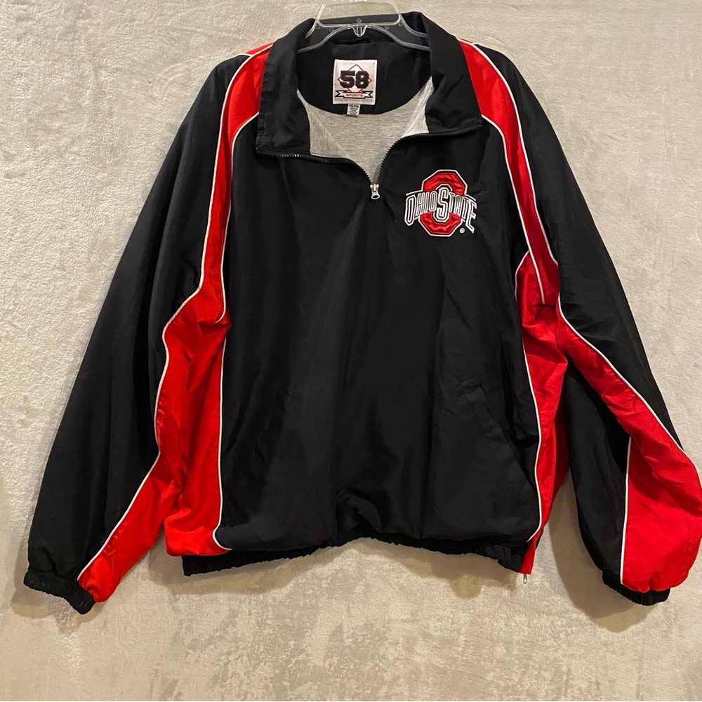 Vintage 58 Sport Jacket Men’s XXL Black Red Ohio State 1/4 Zip  Stitching Logo